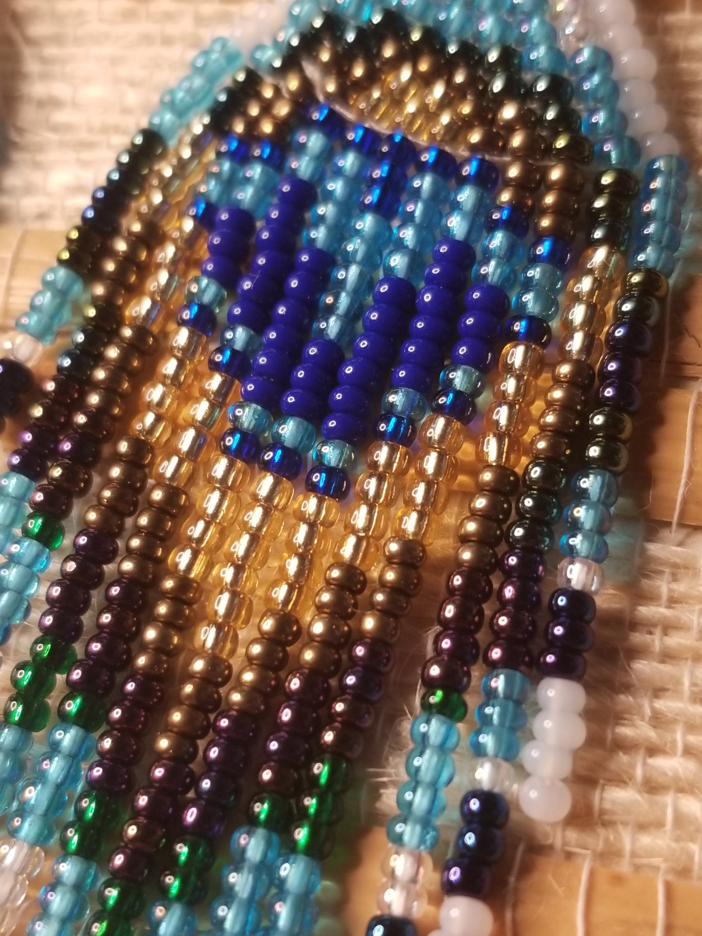 Peacock Feather Inspired Beaded Fringe Earrings