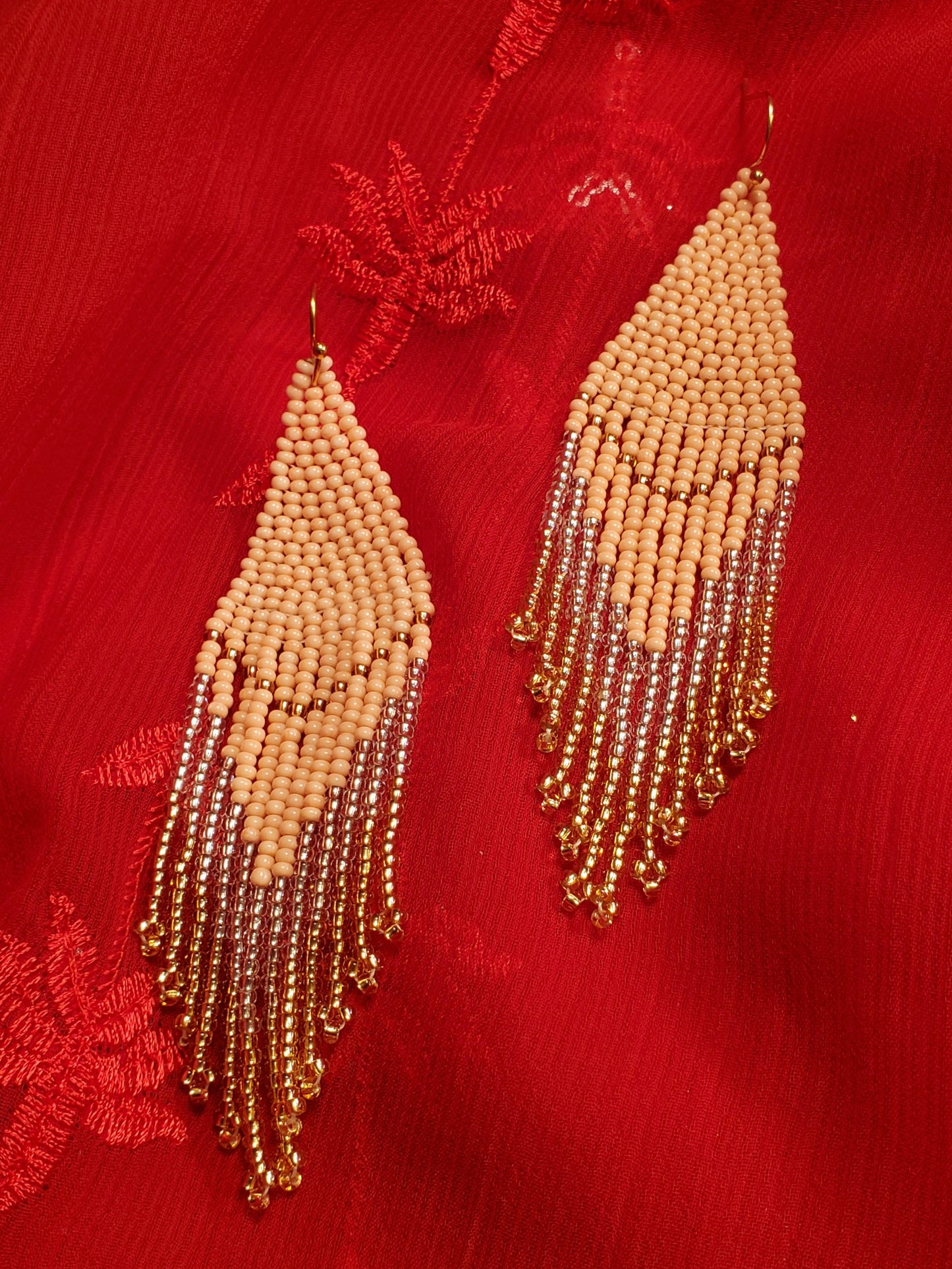 Champagne Beaded Fringe Earrings