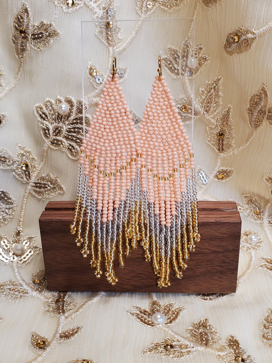 Champagne Beaded Fringe Earrings